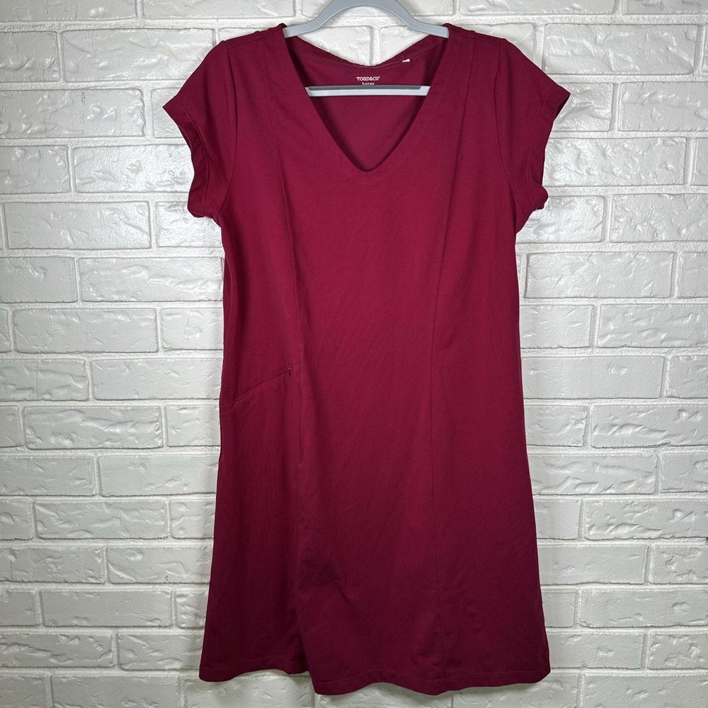 Toad&Co Rosemarie Dress Womens Size L Berry Red Short Sleeve V-Neck Cotton